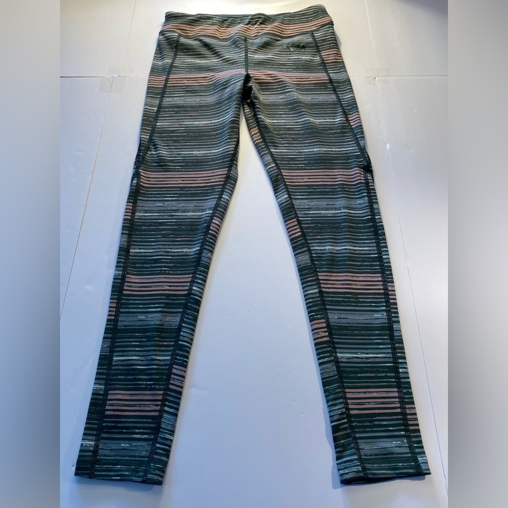 The North Face Green and Pink striped leggings  Medium  EUC